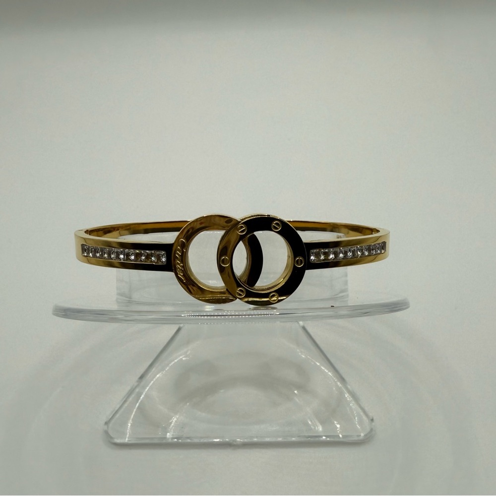 Goldstone Bangle Bracelet With Interlocking Rings… - image 3